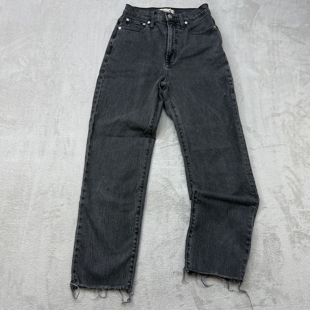 Madewell The Perfect Vintage Straight Jeans Women's 25 Lunar Black Raw Hem Denim